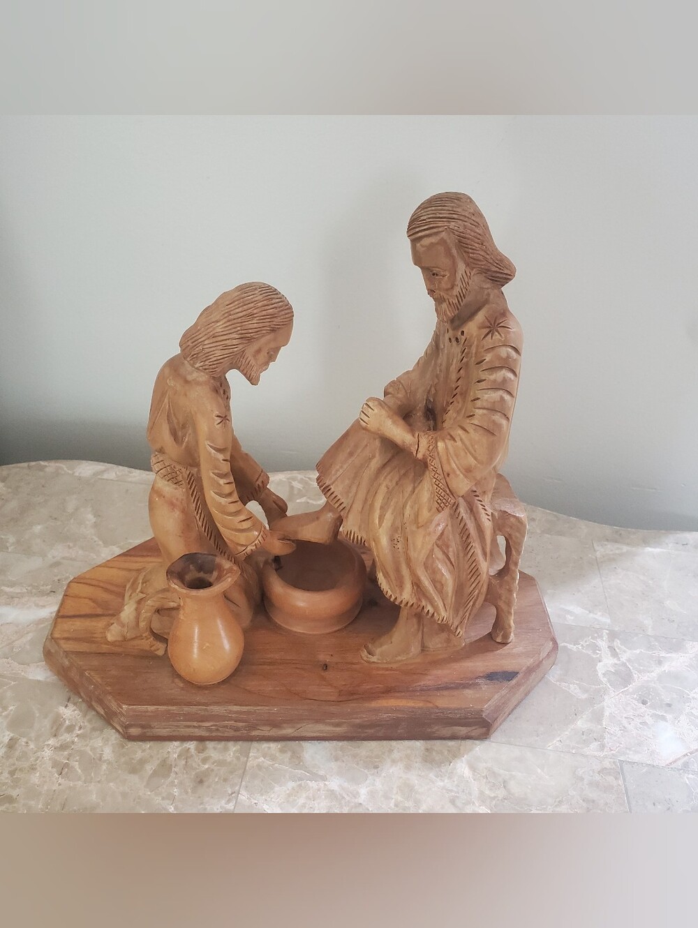Jesus Washing The Feet, Carved Wooden Jesus, Jesus and St.Peter Religious Statue